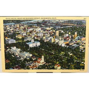 Postcard Sacramento CA Air View State Capitol Group Business District Vintage